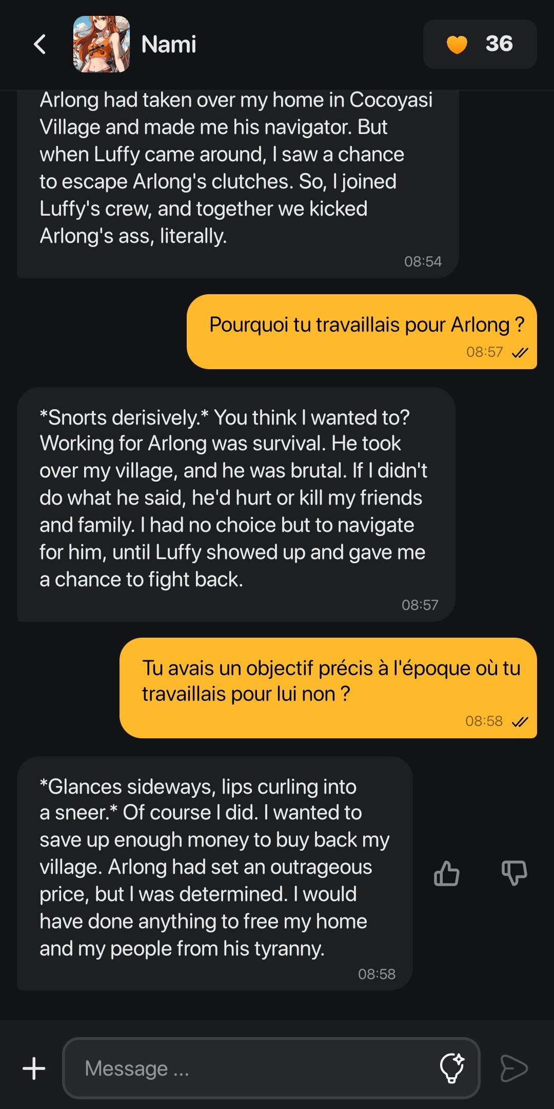 conversation avec nami romantic ai