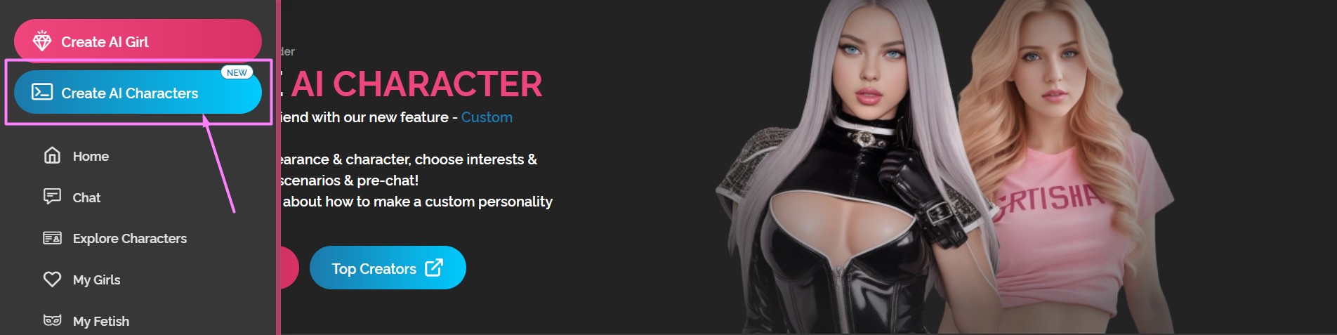 dreamgf create ai characters