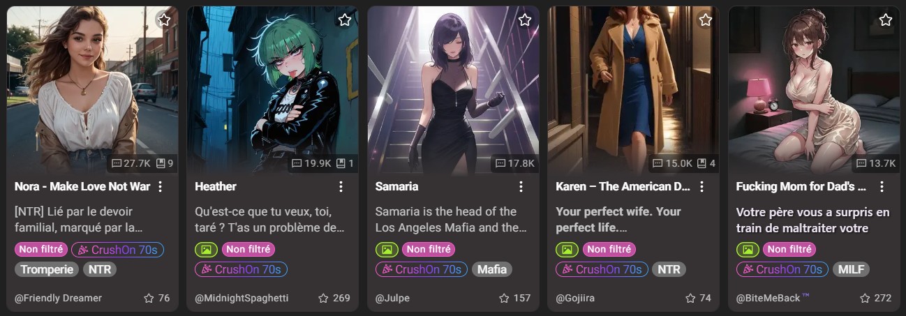 CrushOn AI bibliothèque de bots