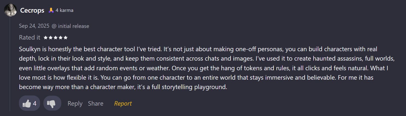 Soulkyn avis utilisateurs création personnages