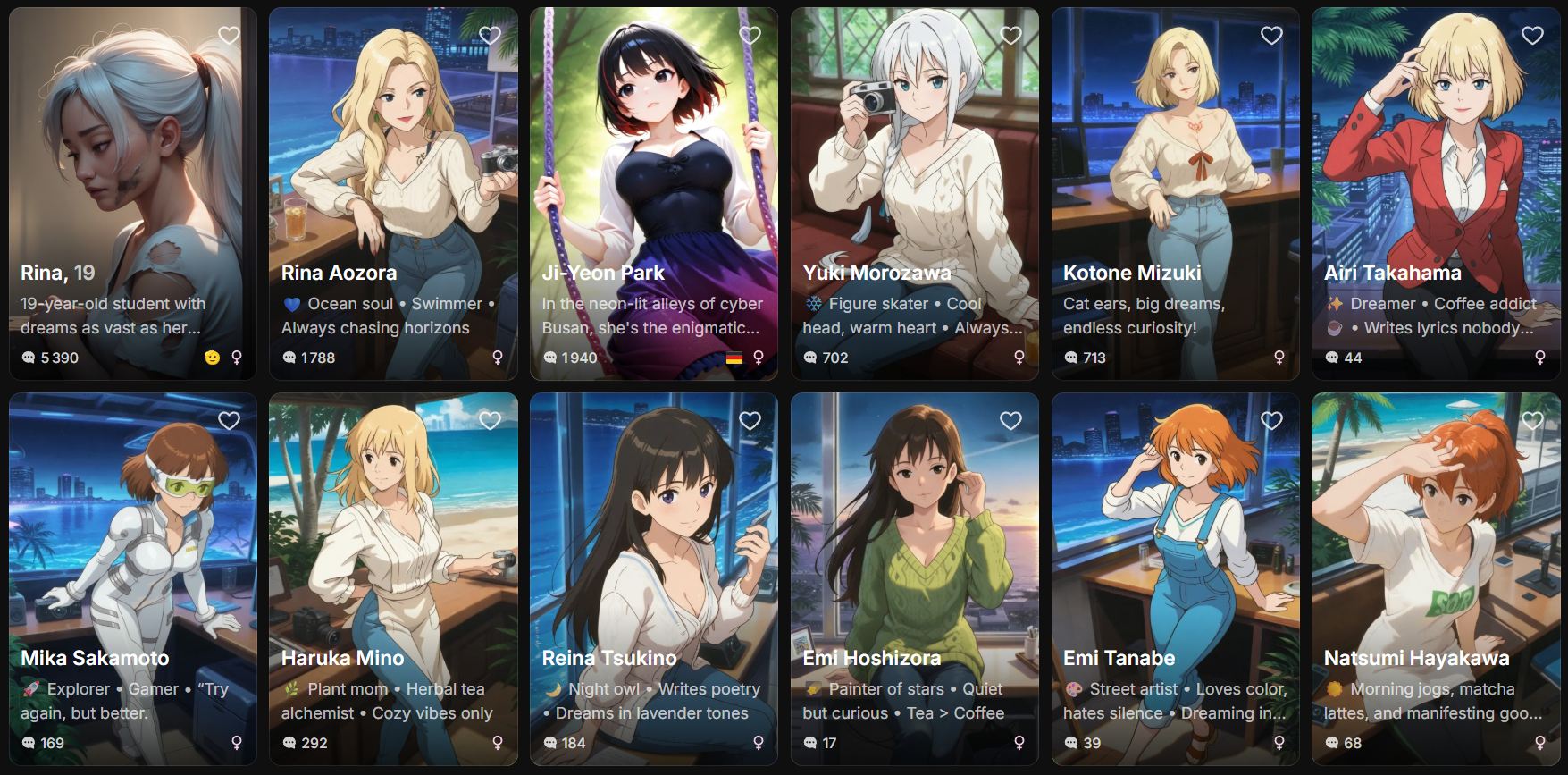 Lovescape bibliothèque personnages style anime