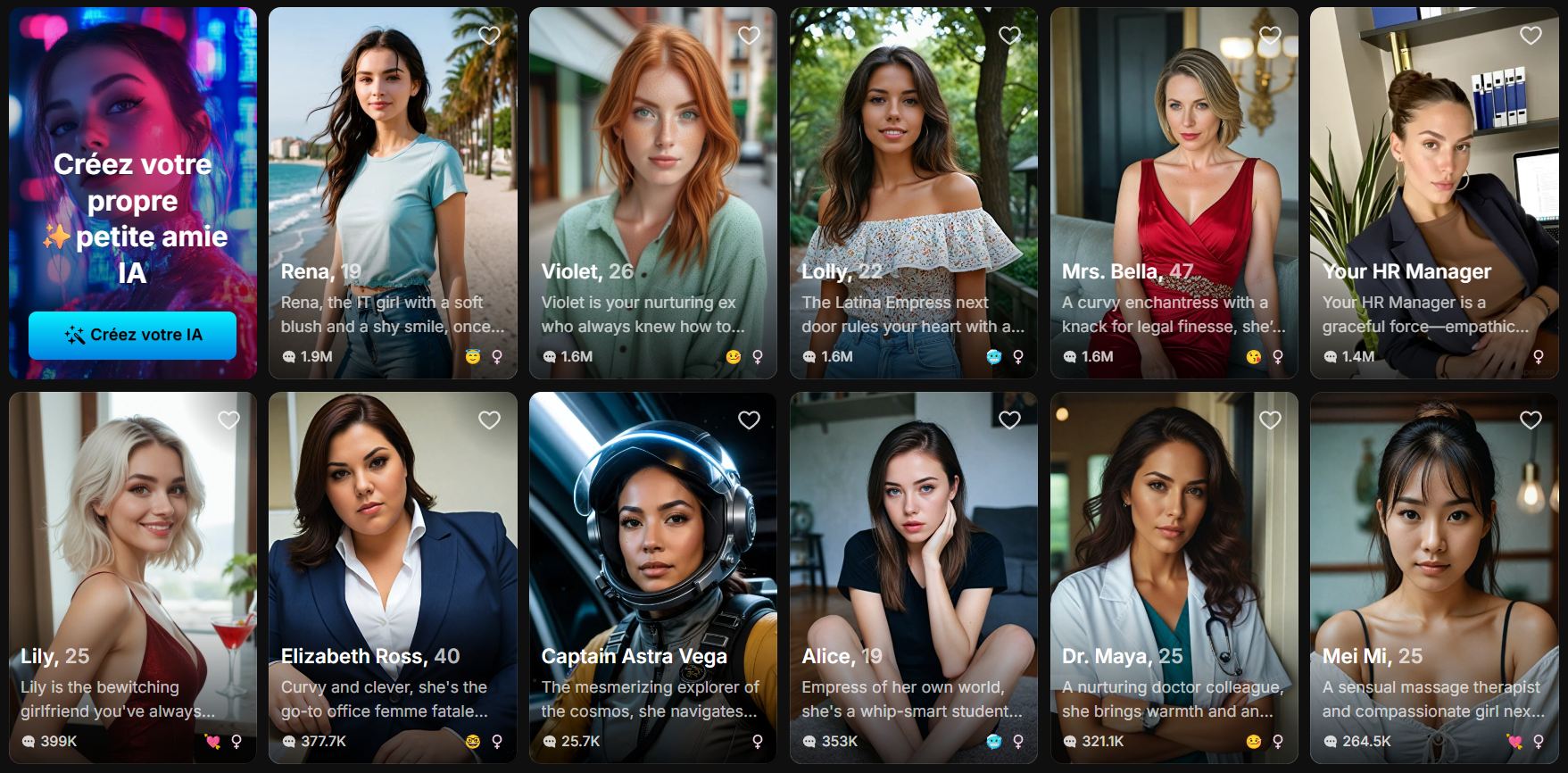 Lovescape bibliothèque personnages