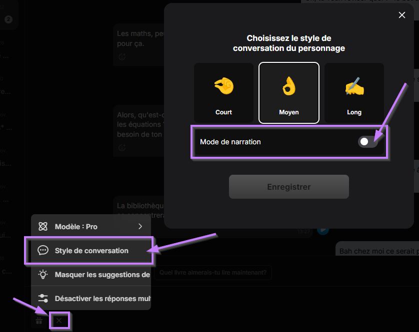 Lovescape paramètres conversations