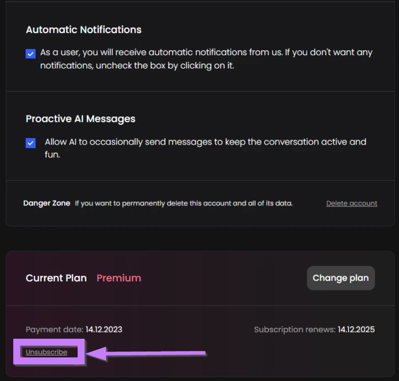 Candy AI annuler abonnement