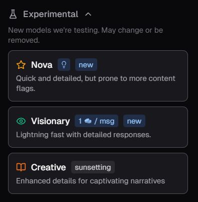 Ourdream AI Chats models expérimentaux